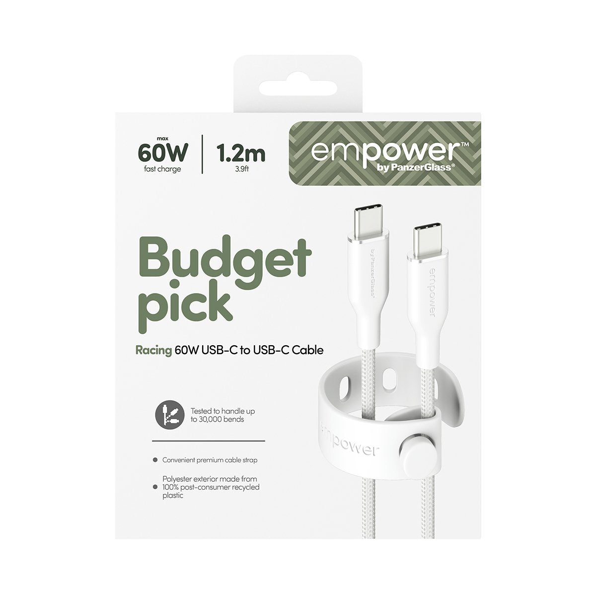 EAN 5715685027628 - PanzerGlass empower by ® Racing 60W USB-C to USB-C Cable | USB 2.0 | 1.2M | Silver White cable USB Blanco imagen 3