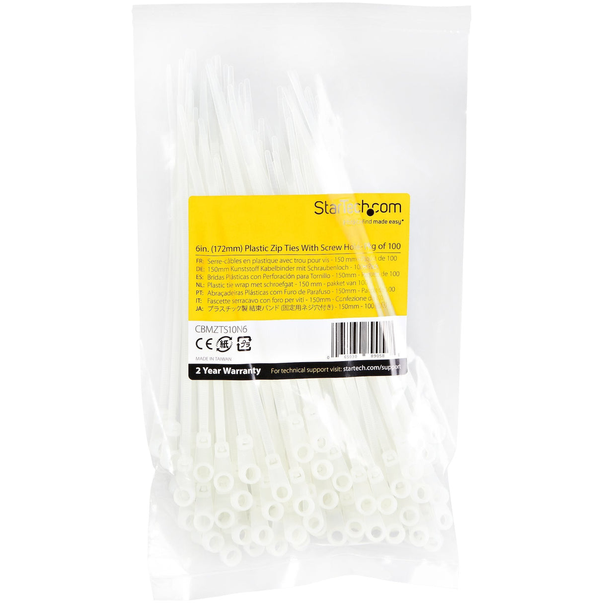 EAN 0065030890588 - StarTech.com CBMZTS10N6 presilla Brida reutilizable Nylon, Plástico Blanco 100 pieza(s) imagen 6