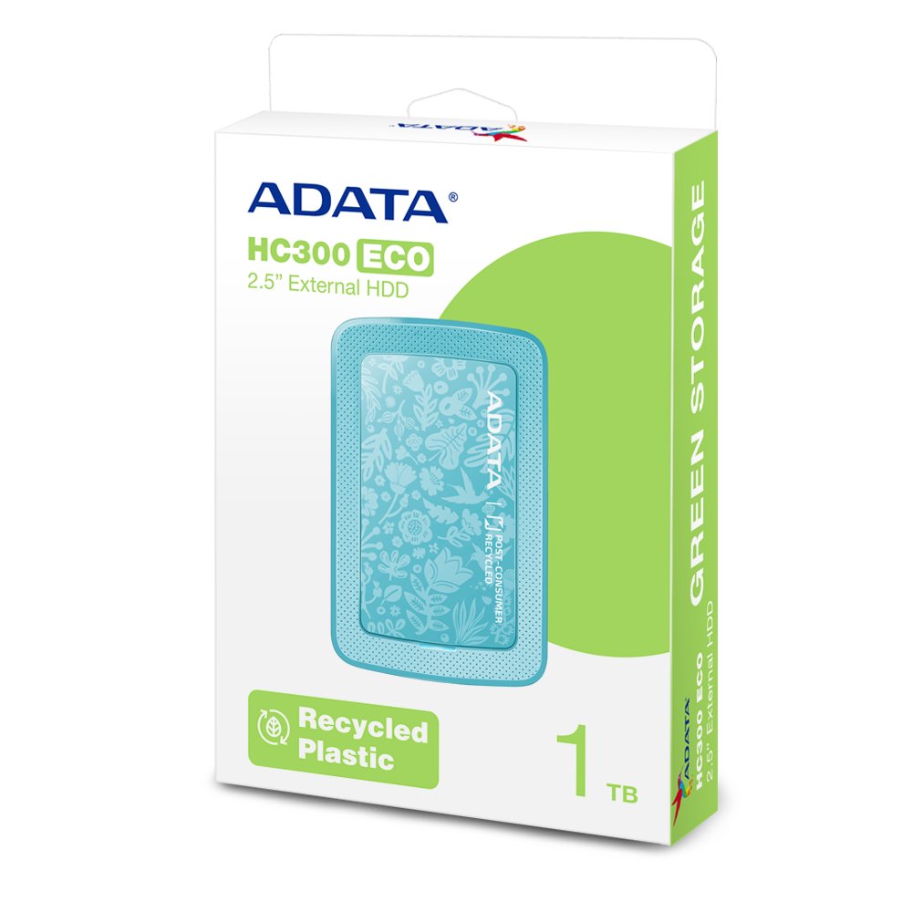 Adata 1tb Hc300 Eco Eco-Friendly External Hard Drive 2.5 Usb 3.2 Ultra-Slim Aes 256-Bit Encryption