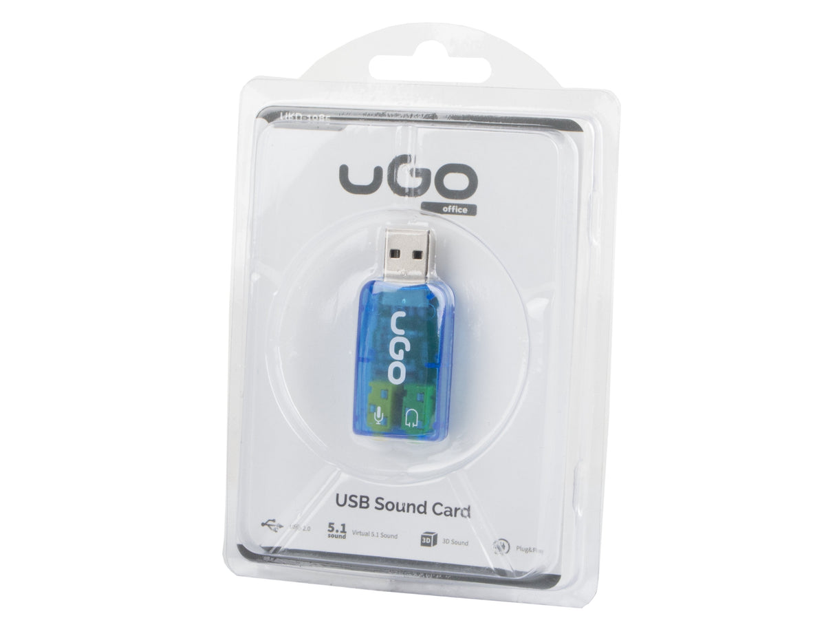 Ugo Tarjeta De Sonido Externa Ukd-1085 Usb 5.1 Entradas De Microfono Y Auriculares