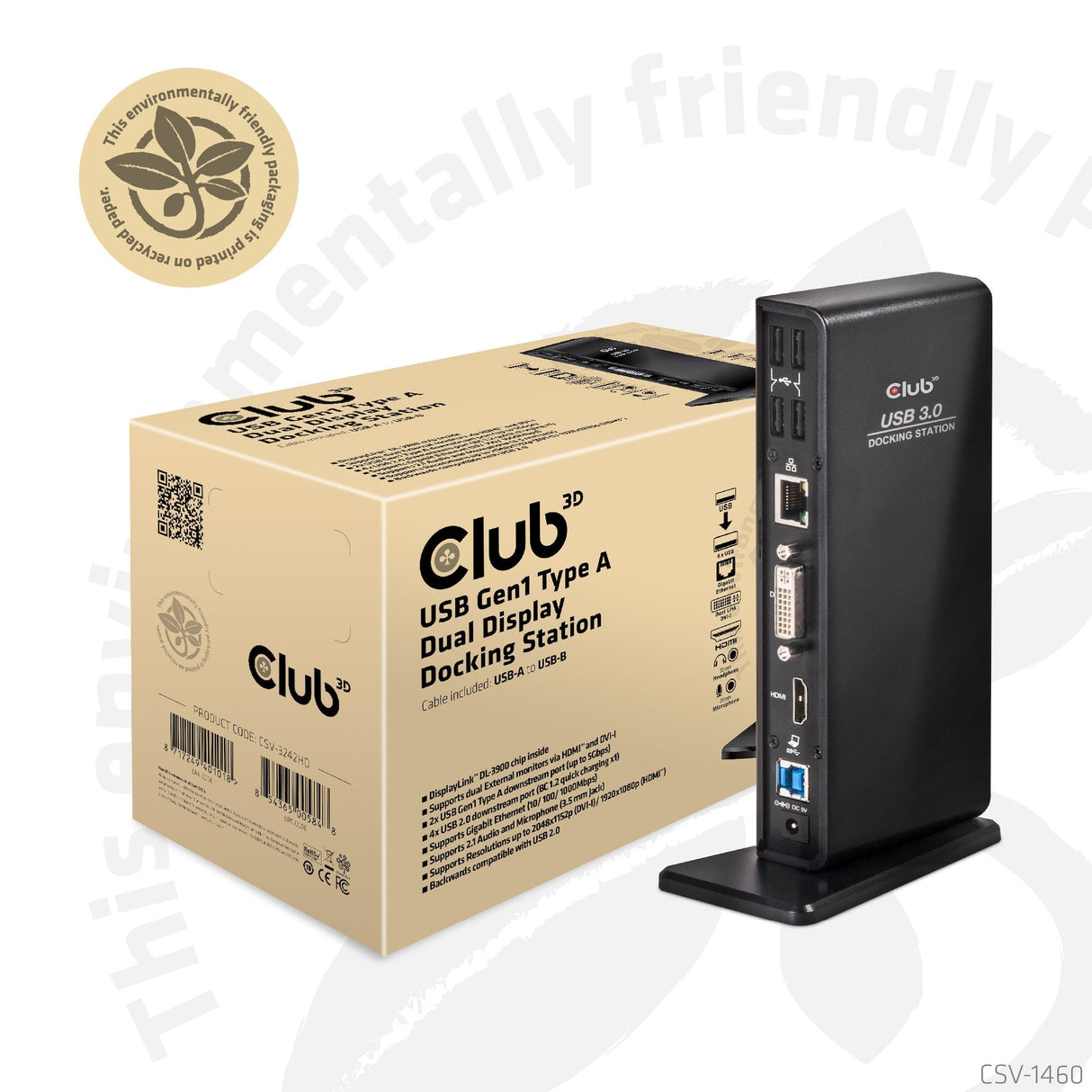 Club3d Sensevision Usb3.0 Dual Display Docking Station