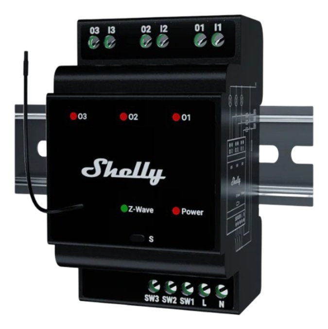 Shelly Relé "Wave" Carril Din Pro 3 Relé Max. 48 A 3 Phasen 3x 16a Z-Wave