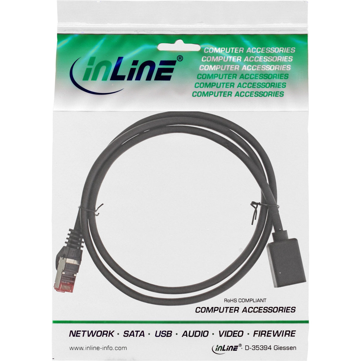 Extensión De Cable De Red Inline S/Ftp Pimf Cat.6 250mhz Cobre Libre De Halógenos Negro 1m