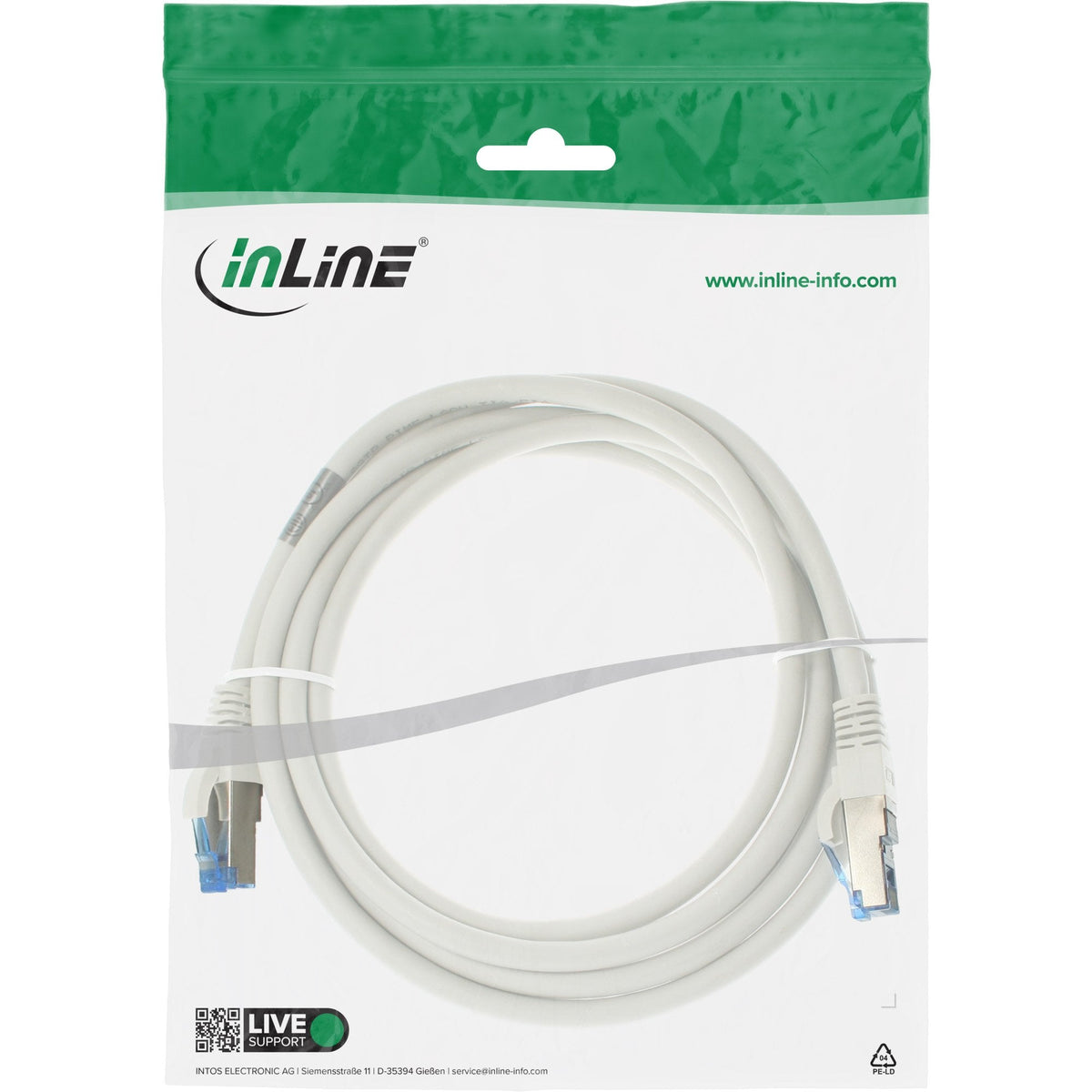 Cable De Red Inline S/Ftp Pimf Cat.6a Libre De Halógenos 500mhz Blanco 3m