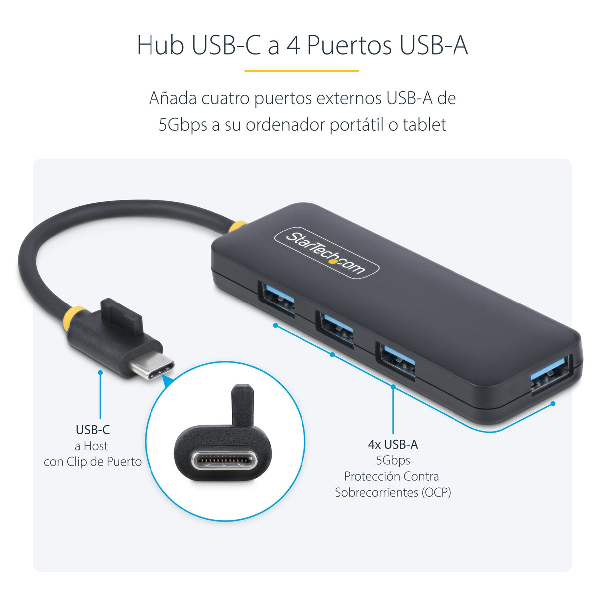 EAN 0065030912136 - StarTech.com H5C4A-USB-HUB hub de interfaz USB 3.2 Gen 1 (3.1 Gen 1) Type-C 5000 Mbit/s Negro imagen 13