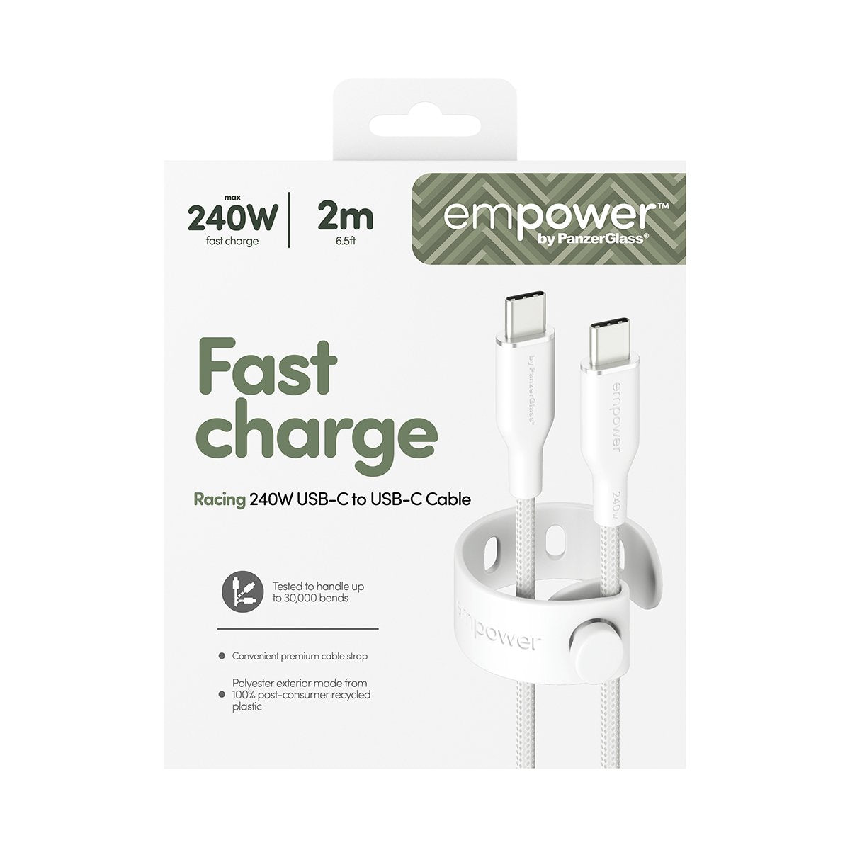 EAN 5715685027680 - PanzerGlass empower by ® Racing 240W USB-C to USB-C Cable | USB 2.0 | 2M | Silver White cable USB Blanco imagen 3