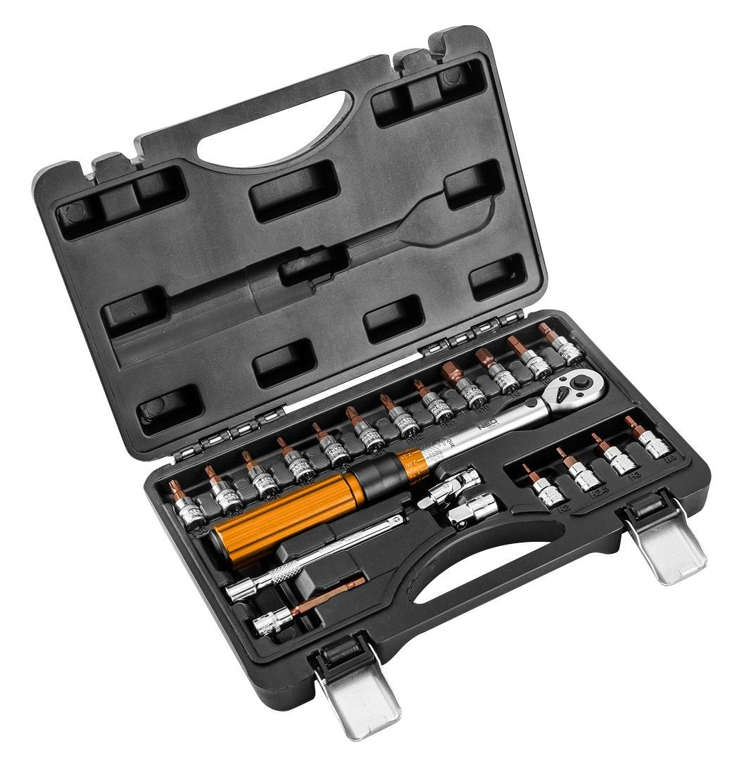 Neo Tools Llave Dinamométrica Bidireccional 1/4", 5-25nm, Juego De 21 Piezas.