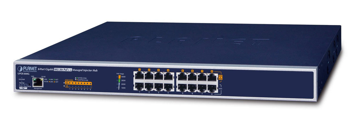 Planet 8-Port 60w Managed Gigabit Ultra Poe Injector Hub