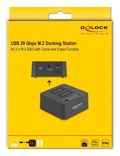 Delock 64300 Usb 20 Gbps M.2 Docking Para 2 X M.2 Nvme Pcie Ssd Con Función De Clonación Y Borrado