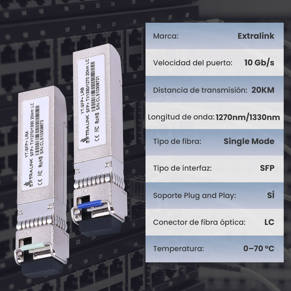 Extralink Yt-Sfp+ Lra/Lrb Sfp+ 1xlc (Single-Mode) 1270/1330nm Bidi 20km - Pair