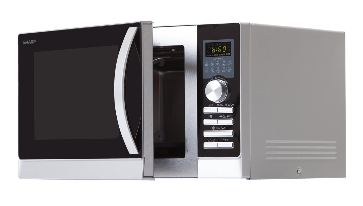 Microondas Con Grill 3 En 1 Sharp R843inw 900w (1200/1100/500w Grill) Conveccion 2500w 25 Litros 10 Funciones Cocción Automática Acero Inox