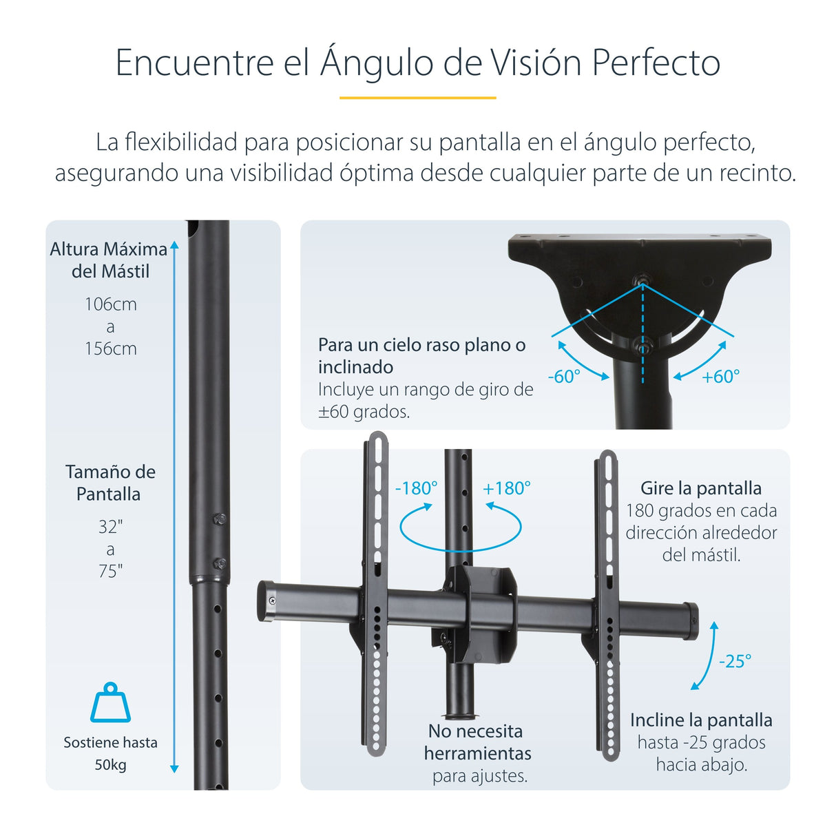 EAN 0065030865470 - StarTech.com FLATPNLCEIL soporte para pantalla de señalización 190,5 cm (75") Negro imagen 12