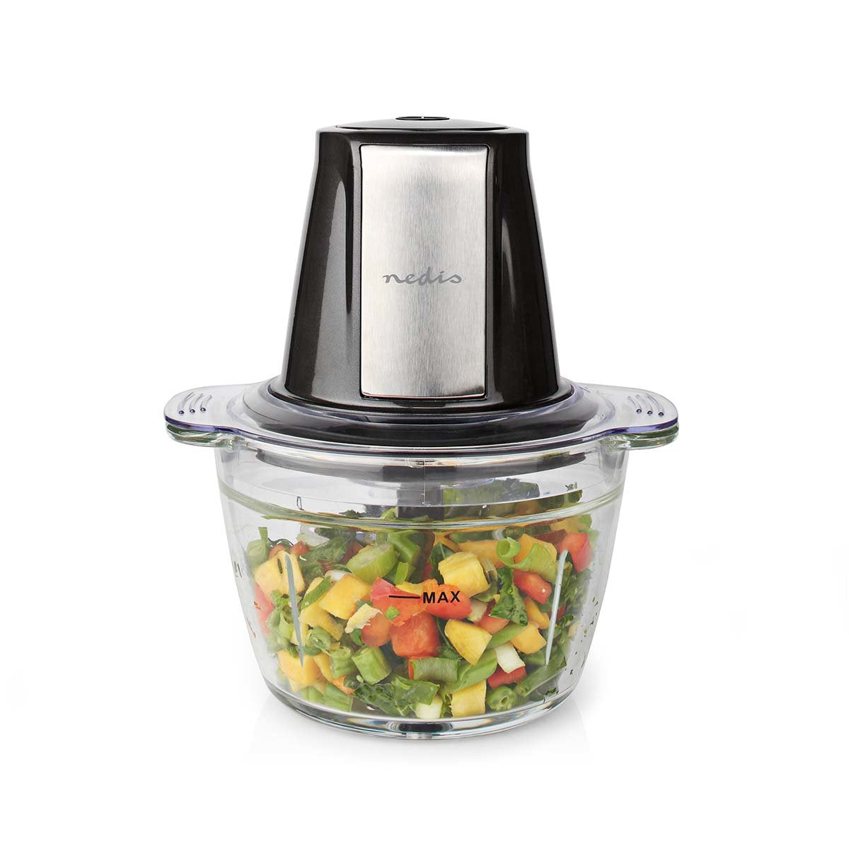 EAN 5412810336791 - Nedis KAMC300CGY picadora eléctrica de alimentos 1 L 500 W Negro, Plata, Transparente imagen 6