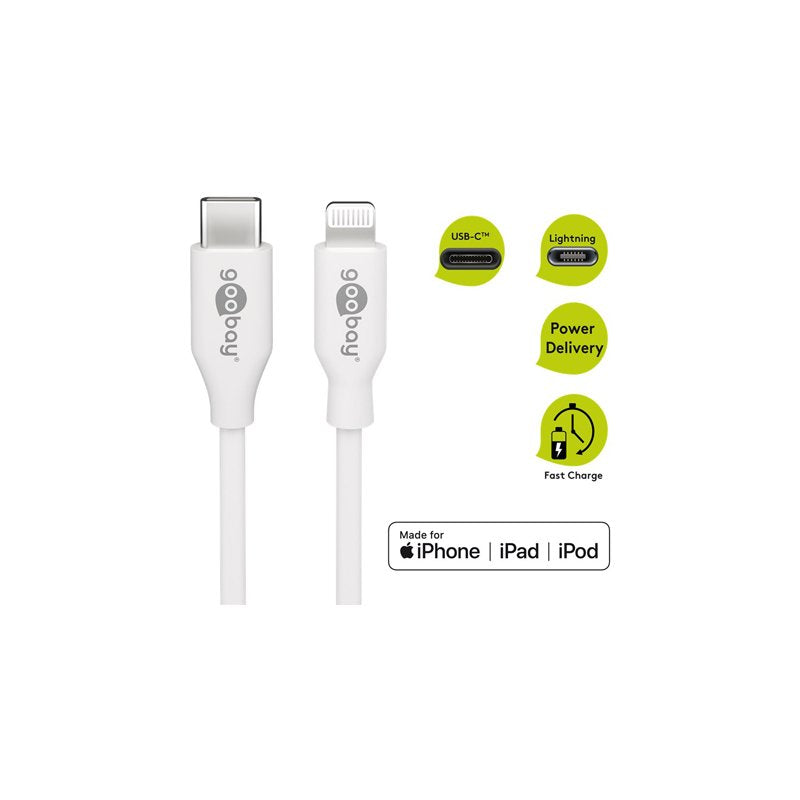 Goobay 39446 Cable De Conector Lightning 1 M Blanco Blanco, 1 M, Lightning, Usb C, Macho, Macho, Blanco