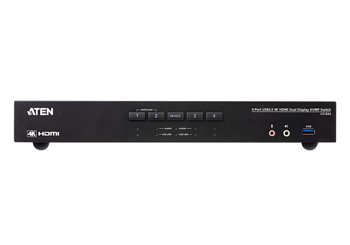 Aten Cs1844 Switch Kvm De 4 Puertos, 4k Hdmi, Pantalla Dual, Usb 3.0, Audio