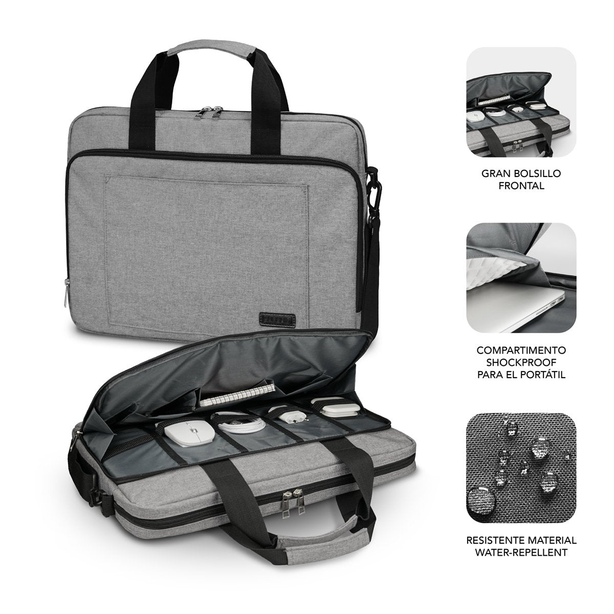 Maletín Subblim Air Padding Laptop Bag Para Portátiles Hasta 15.6' Cinta Para Trolley Gris