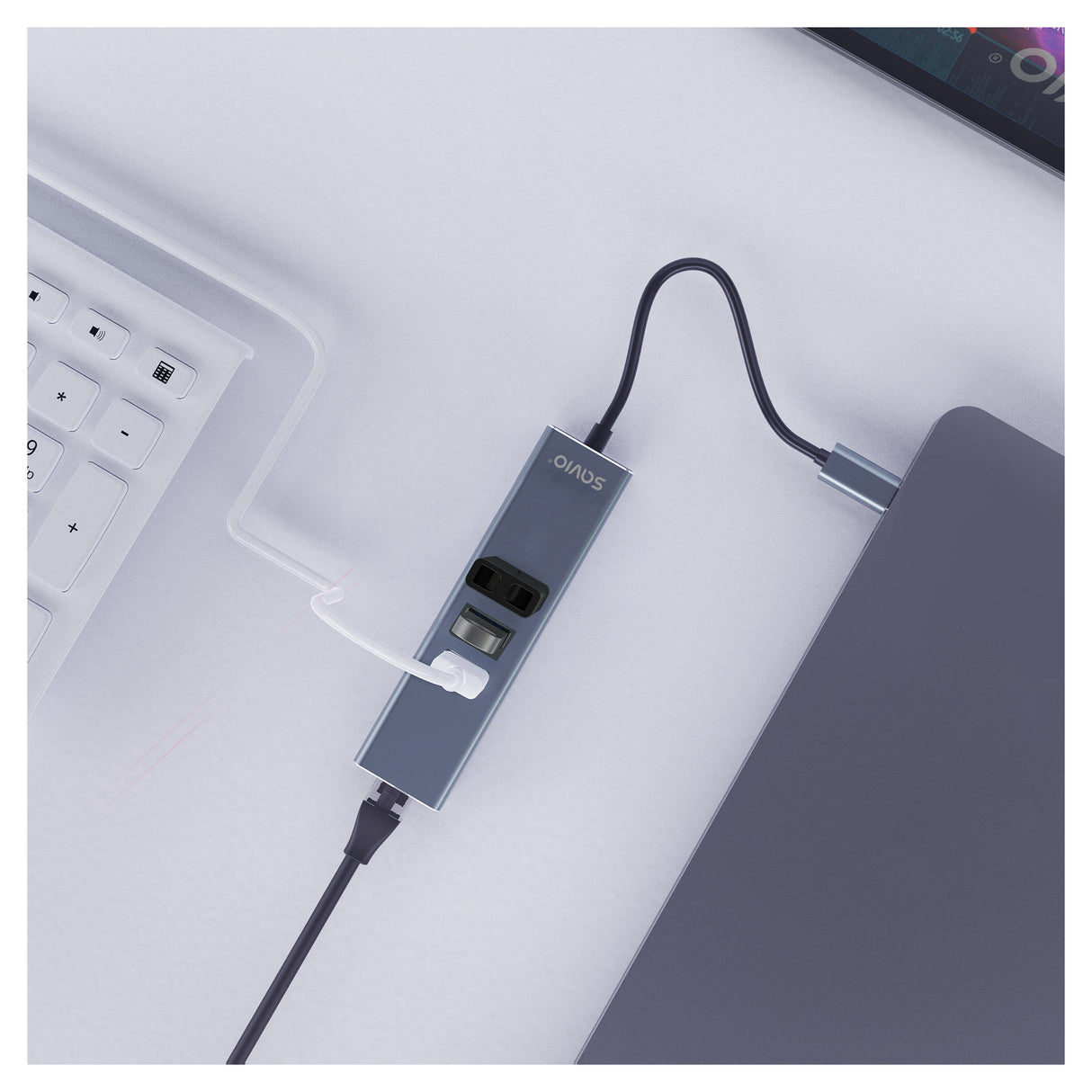 EAN 5901986047766 - Savio AK-57 USB-C - 3 x USB-A HUB with RJ-45 Gigabit Ethernet adapter 5000 Mbit/s grey 2 x USB 3.2 Gen 2 imagen 3