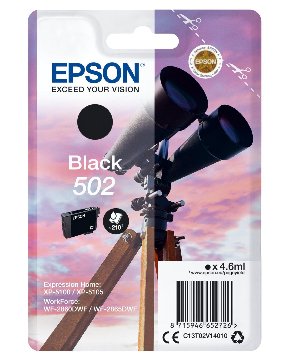 Cartucho Original Epson 502 Negro - C13t02v14010 Ml-4.6pag-210
