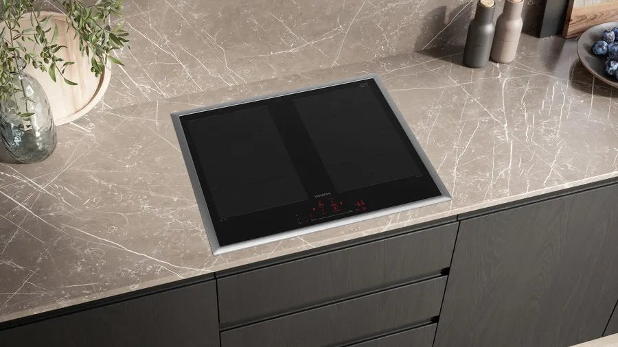 Siemens Ex645hxc1e Iq700, Placa De Cocina Independiente Negra/Acero Inoxidable, 60 Cm, Home Connect Ex645hxc1e