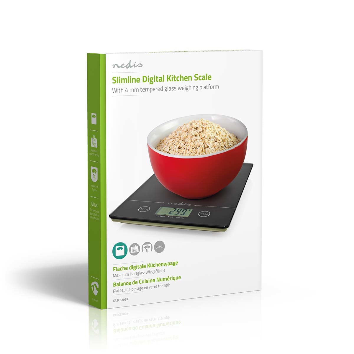 Nedis Bascula De Cocina Digital Cristal 3mm / Plastico Negro