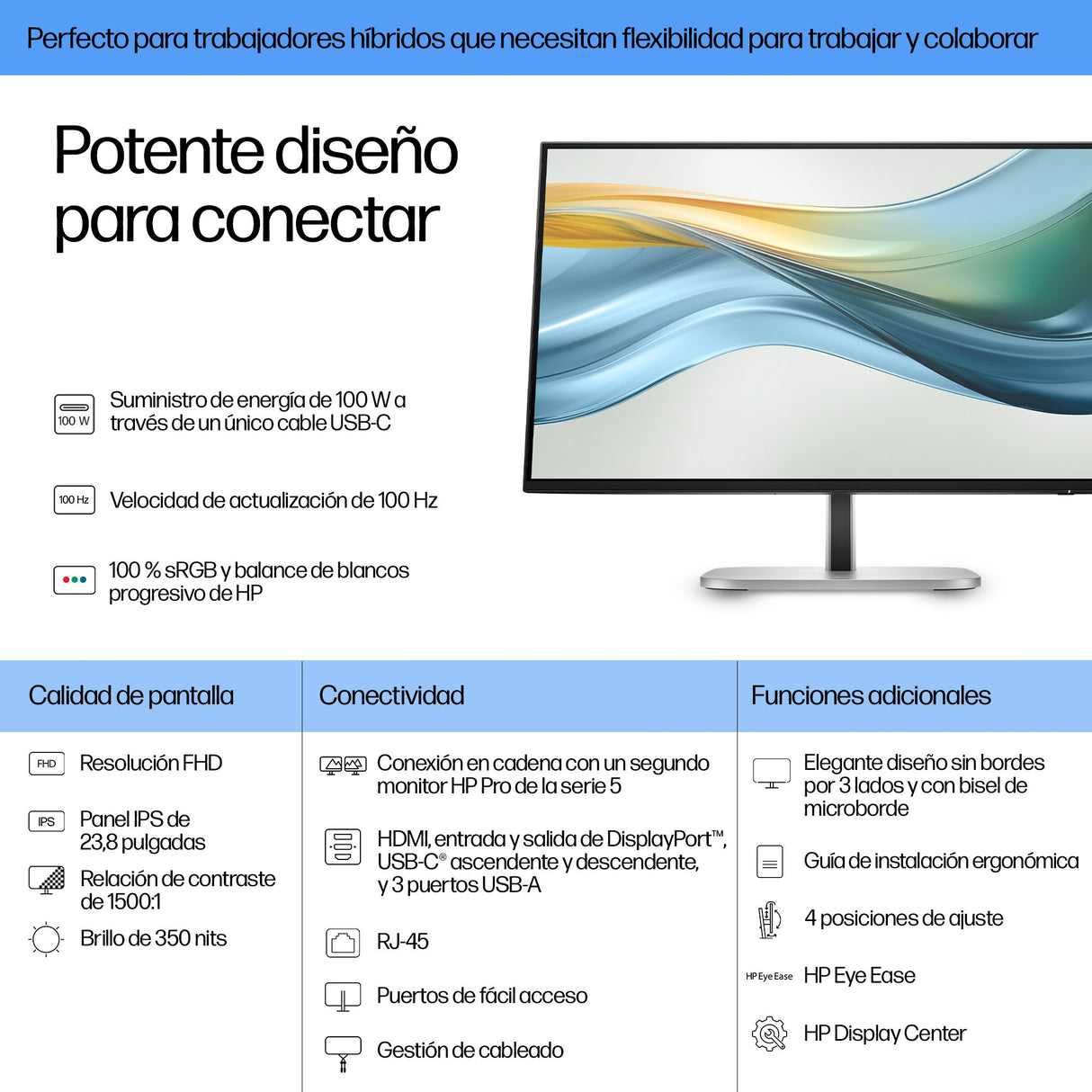 EAN 5715063749326 - HP Series 5 Pro 23.8 inch FHD USB-C Monitor - 524pu pantalla para PC 60,5 cm (23.8") 1920 x 1080 Pixeles imagen 2