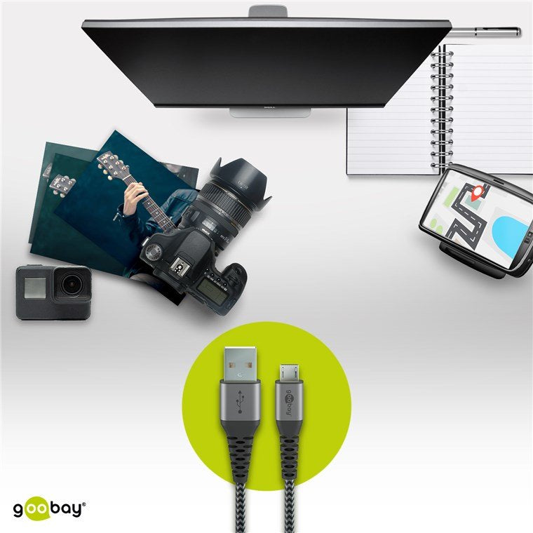 Cable Goobay Usb 2.0, Conector Usb-A > Conector Micro-Usb Gris/Plateado, 1 Metro, 49282