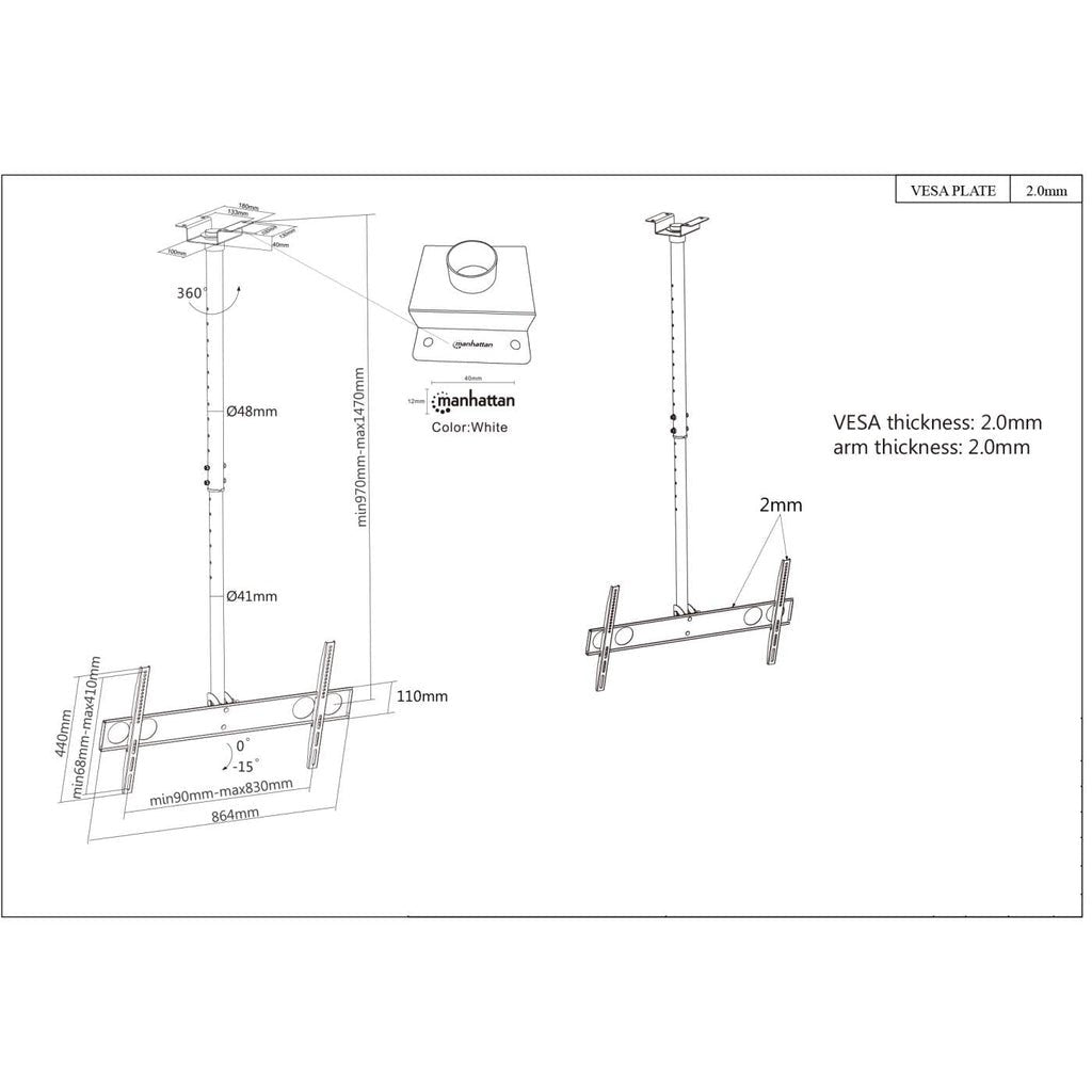 EAN 0766623423625 - Manhattan 423625 soporte para monitor 177,8 cm (70") Pared Negro imagen 5