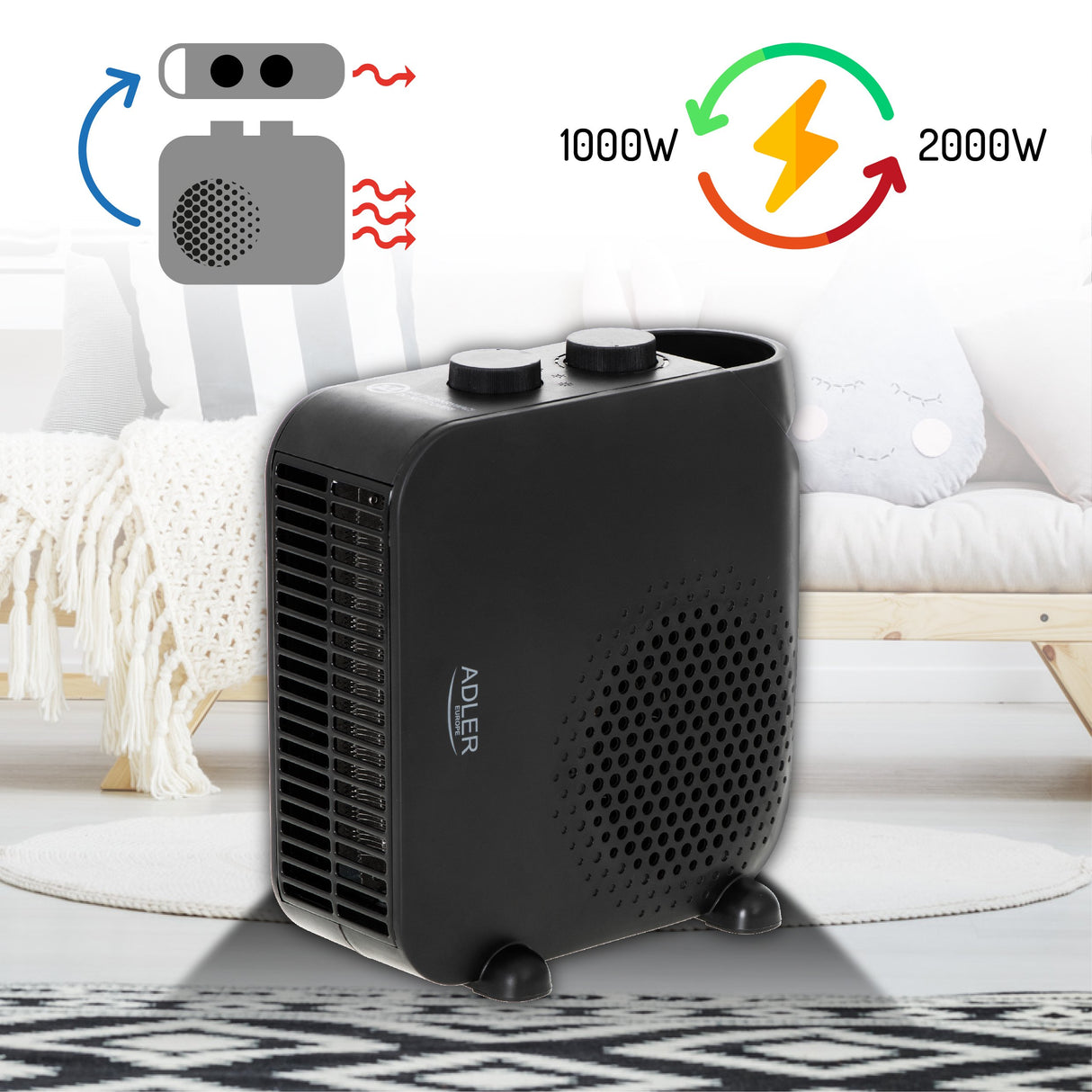 EAN 5903887801324 - Adler AD 7725B calefactor eléctrico Interior Negro 2000 W Ventilador eléctrico imagen 6