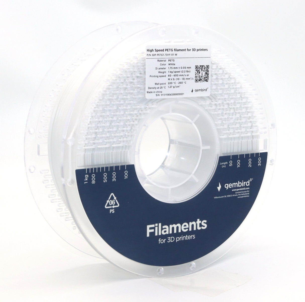 EAN 8716309131599 - Gembird 3DP-PETG1.75HY-01-W material de impresión 3d Polietileno tereftalato glico (PETG) Blanco 1 kg imagen 2