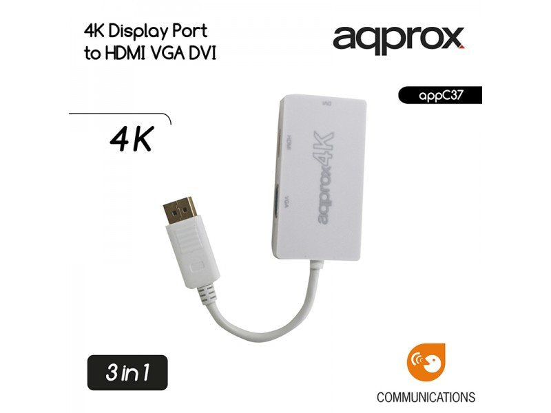 Approx Adaptador Displayport A Vga / Dvi / Hdmi 4k Blanco