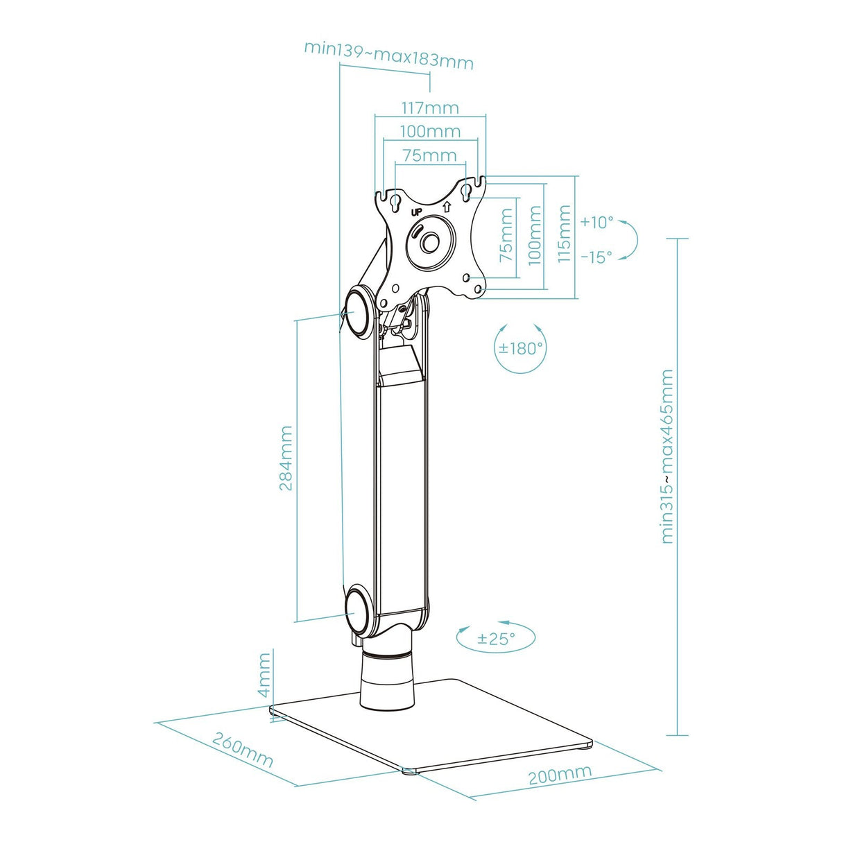 Soporte De Mesa Para Monitor Tooq Db1741tn-B Giratorio Inclinable Hasta 8kg