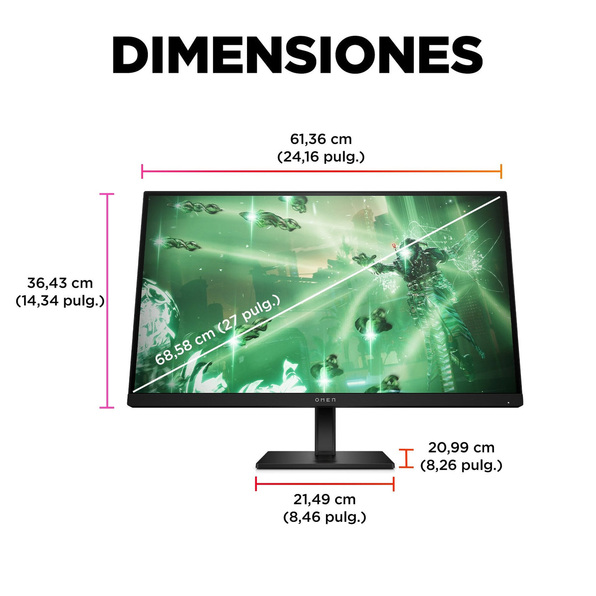 Monitor Hp Omen 27q Qhd Ips 165hz 1ms Gaming 68,6 Cm 27" Displayport, Hdmi, Hdr 400, Pivote, 165 Hz