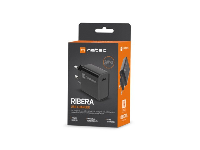 Cargador Usb Natec Ribera Usb-C 20w Pd Negro