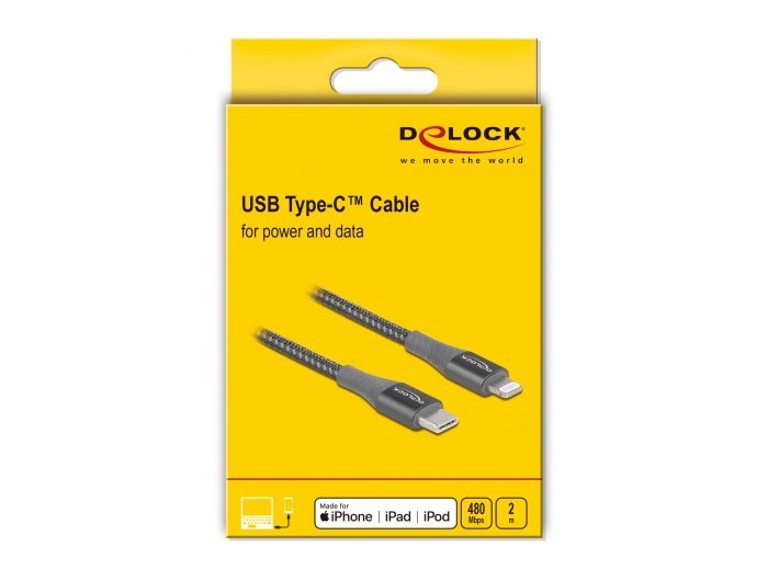 Delock 86632 Cable De Datos Y De Carga Usb Type-C A Lightning Para Iphone, Ipad Y Ipod Gris 2 M Mfi