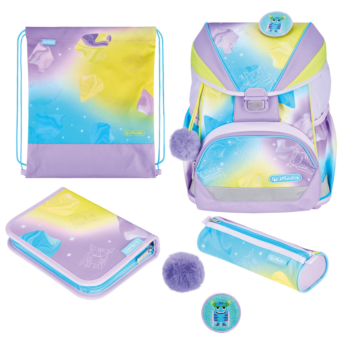 EAN 4008110396392 - Herlitz UltraLight XL Plus Little Monster juego de mochila escolar Chica Poliéster Azul, Lila, Amarillo imagen 1