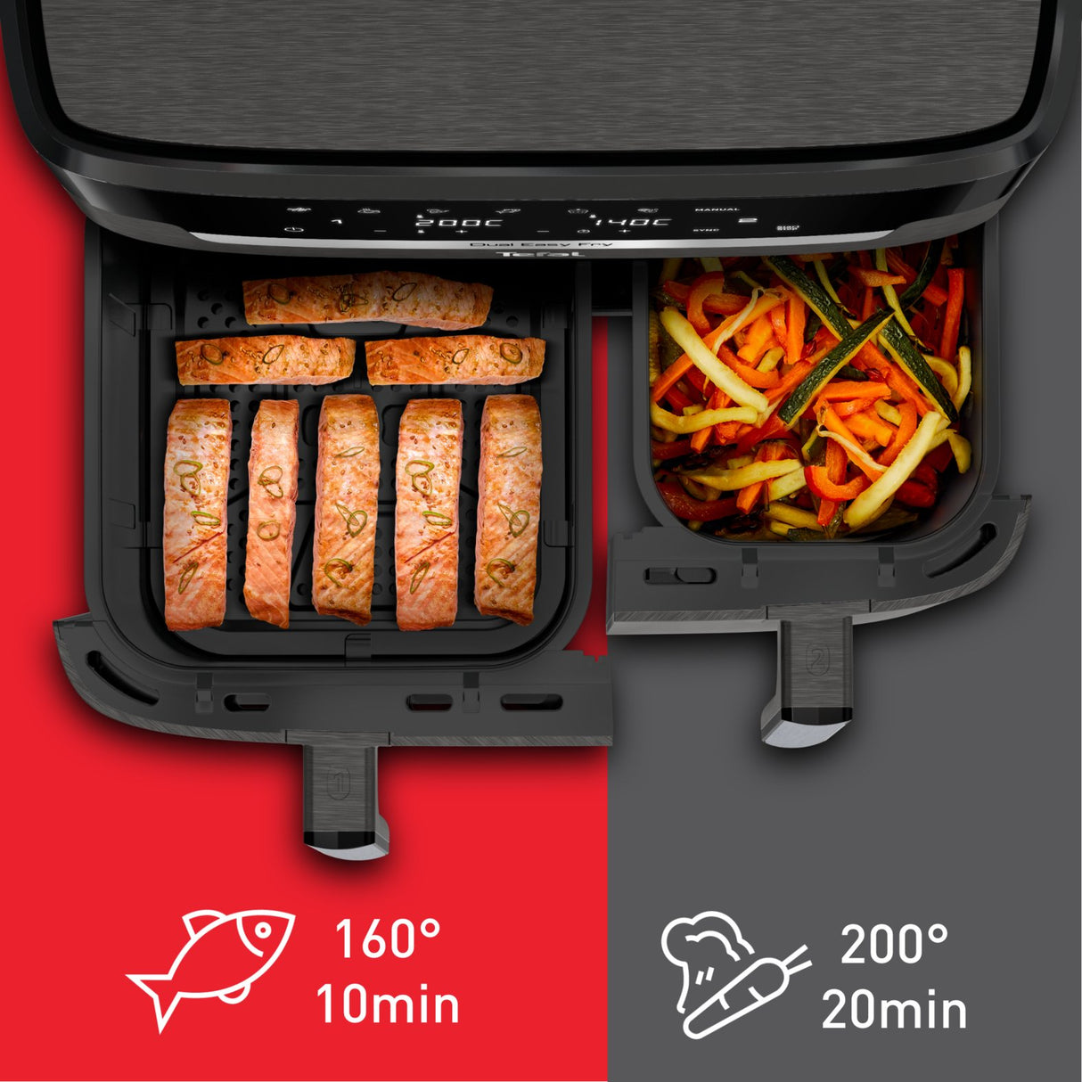 EAN 3045380026674 - Tefal Easy Fry Dual XXL EY942HE0 freidora Doble 11 L Independiente 2020 W Freidora de aire caliente Gris imagen 8