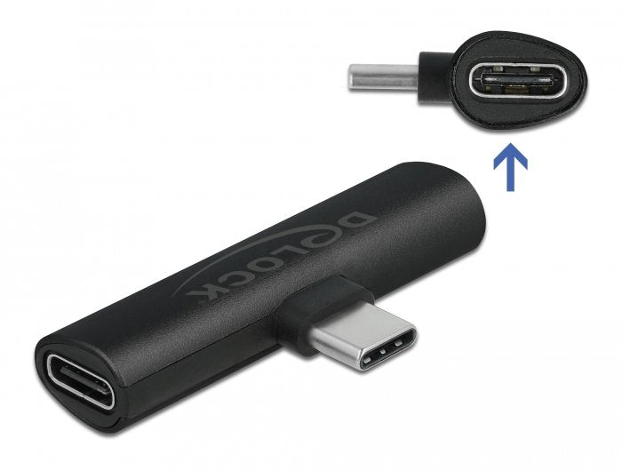 Adaptador De Delock Usb 2.0, Conector Usb-C 90 °> 2x Usb-C Socket Black, Pd, Compre Con Hasta 60 Vatios 64114