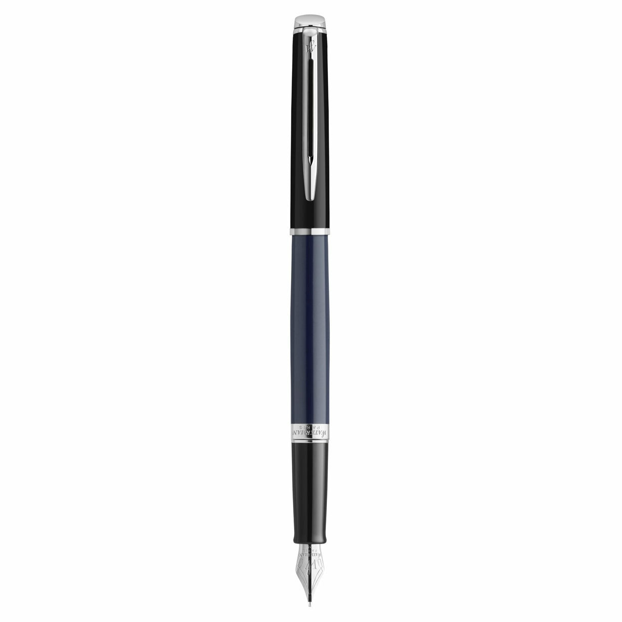 Pluma Estilográfica Waterman Hémisphère | Lacado Negro Y Azul Con Adornos De Paladio | Plumín Fino De Acero Inoxidable | Estuche De Regalo