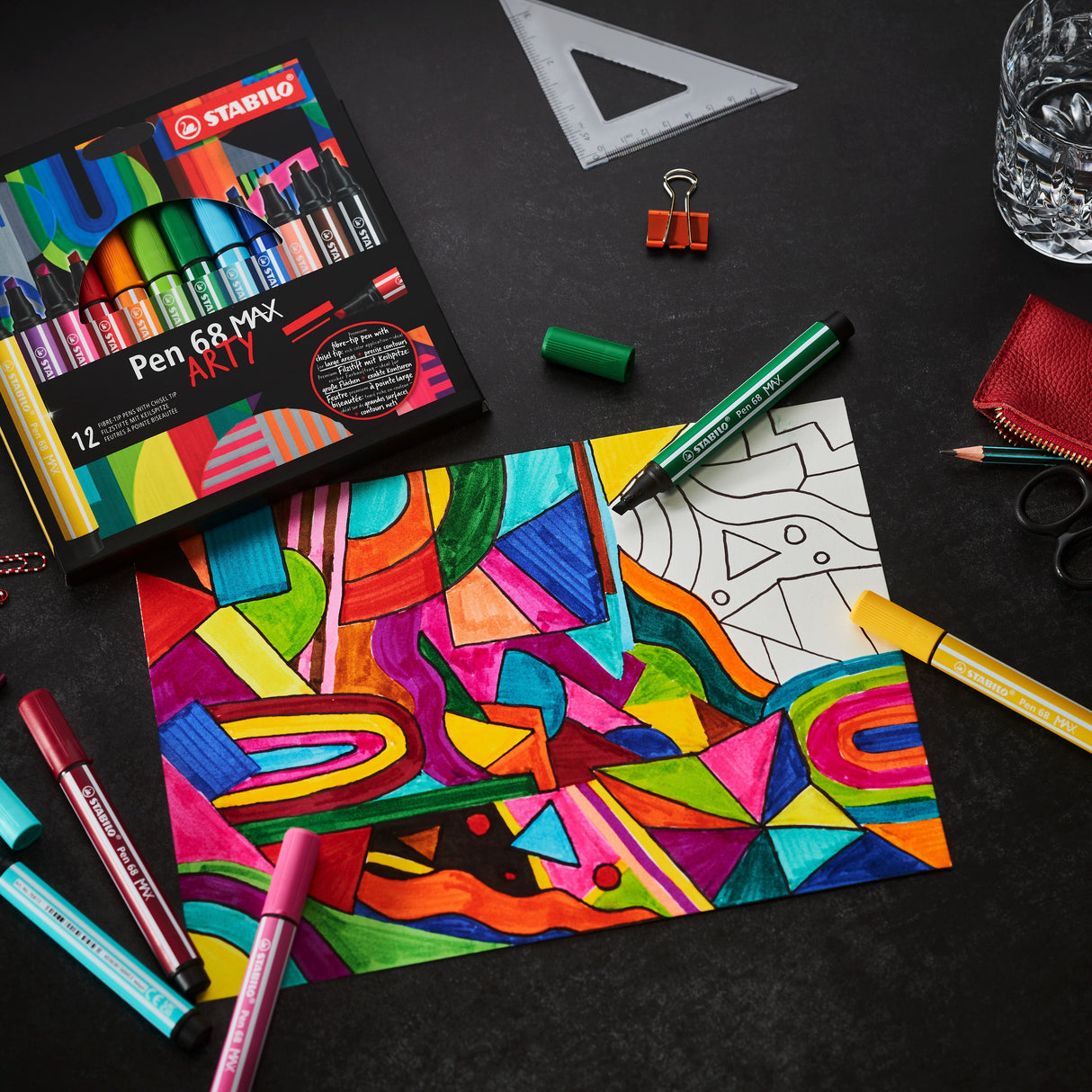 Stabilo Pen 68 Max Arty Pack De 4 Rotuladores - Punta De Fibra Biselada - Trazo Entre 1-5mm Aprox. - Tinta A Base De