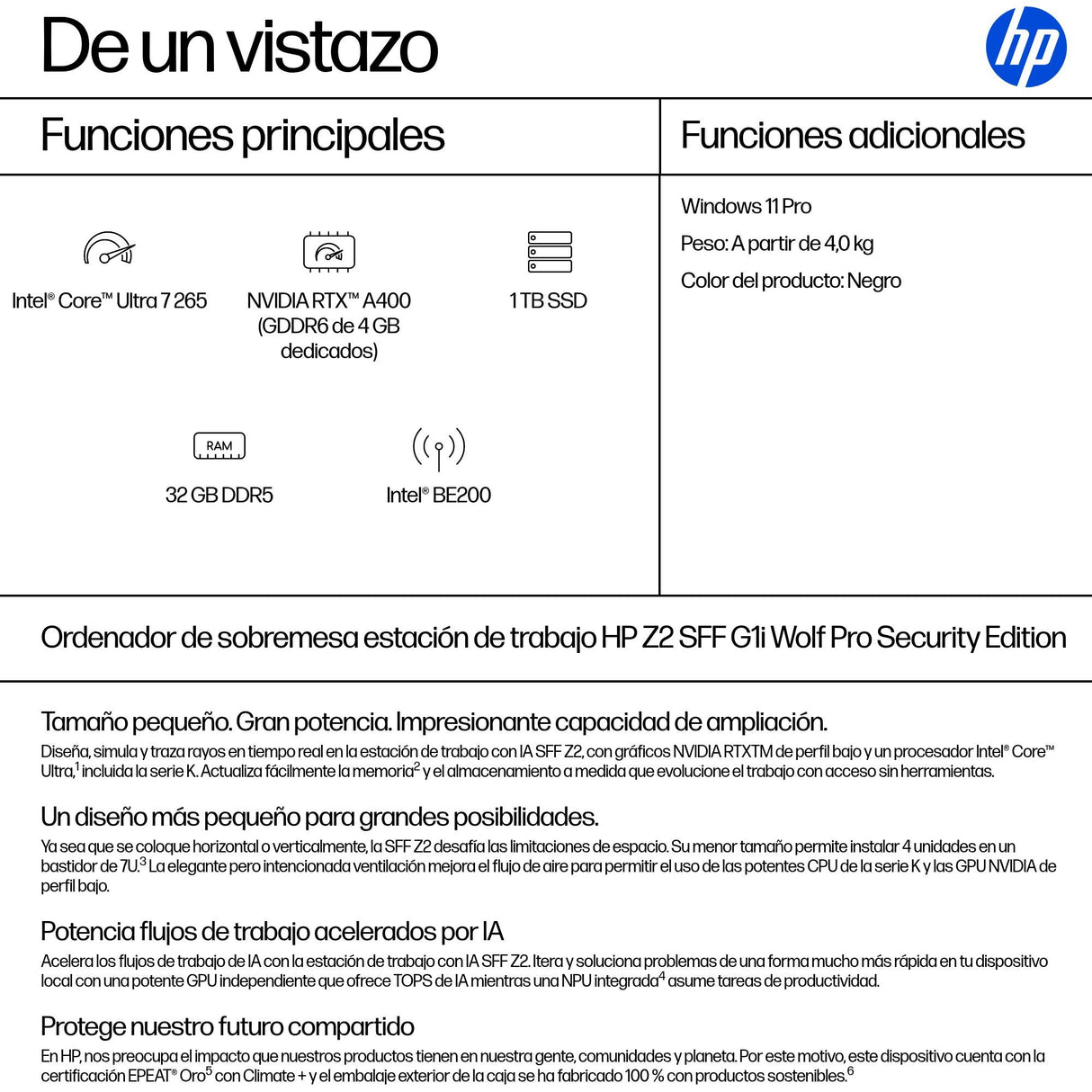 EAN 0826581352365 - HP None Intel Core Ultra 7 265 32 GB DDR5-SDRAM 1 TB SSD NVIDIA RTX A400 Windows 11 Pro SFF Puesto de tra imagen 3