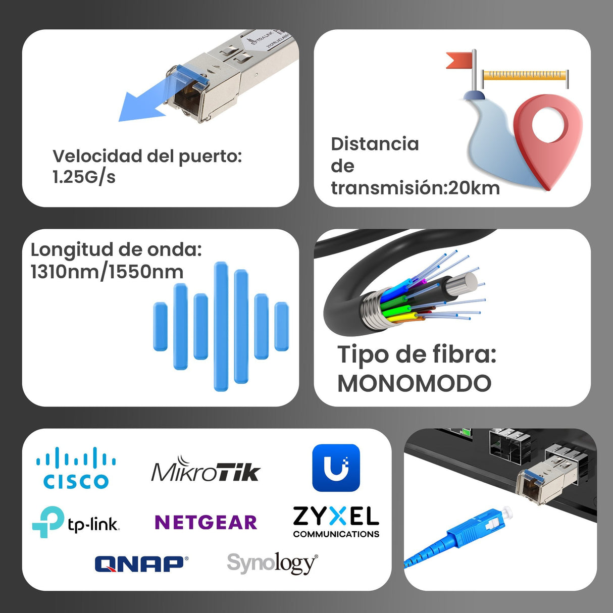 Extralink Sfp 1.25g Sfp Wdm Módulo 1,25gbps, 1310/1550nm, Single Mode, 20km, Sc, Dom, Pair