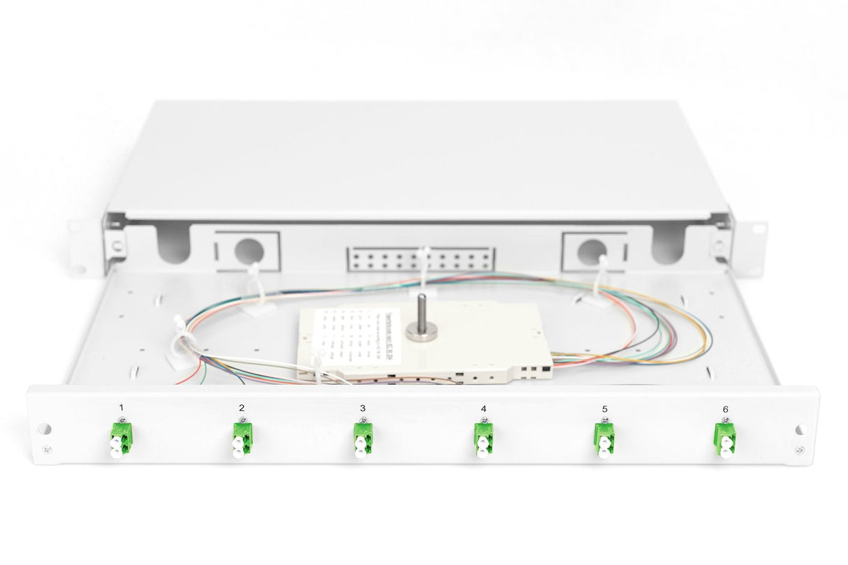 Caja De Empalme Fo, 1u, Equipada, 6x Lc Dx, Os2, Apc Incl. Casete De Empalme, Latiguillos De Colores, Acoplamientos