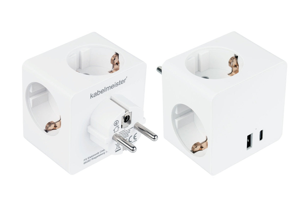 Enchufe Cubo Good Connections Kabelmeister De 3 Vías, 2x Usb, Regleta Blanca, 1x Usb-C Pd 3.0 20w, 1x Usb-A 18w Sw01-W
