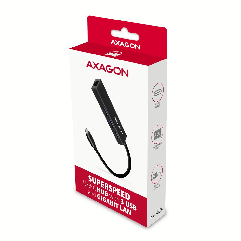 EAN 8595247906168 - Axagon HMC-GL3A USB-C-Hub 3x USB-A Gbit-LAN schwarz USB 3.2 Gen 1 (3.1 Gen 1) Type-C 5000 Mbit/s Negro imagen 7