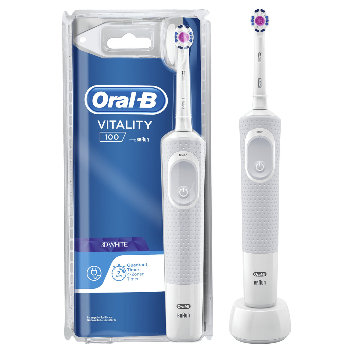 Cepillo Dental Electrico Oral-B Vitality 100 3d White Cabezal Blanqueador Y Temporizador