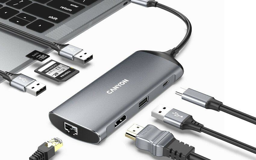 Canyon Usb-8-In1 Hub Usb-C > Hdmi/3xusb/Usb-C/Rj45/Sd Slot Retail