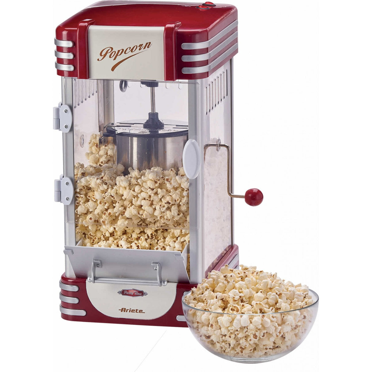 Maquina De Palomitas De Maiz Ariete Popcorn Popper Xl 310w 2.4l Capacidad Cesta 700g Incluye Taza Medidora Y Manivela Rojo 2953