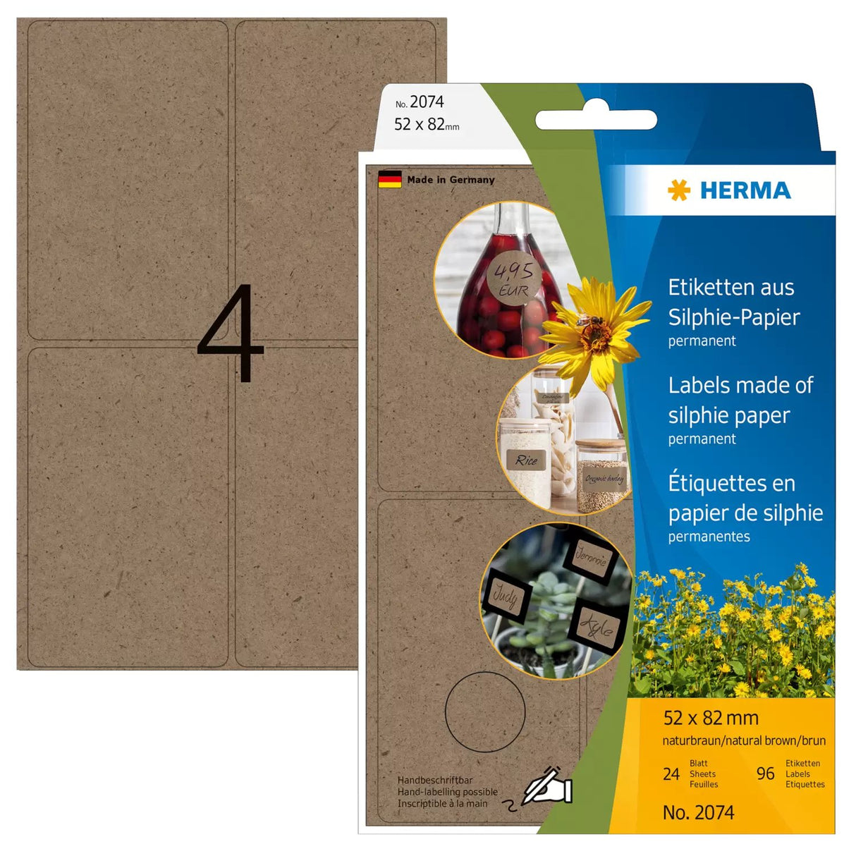 EAN 4008705020749 - HERMA 2074 etiqueta autoadhesiva Rectángulo redondeado Permanente Marrón 96 pieza(s) imagen 1