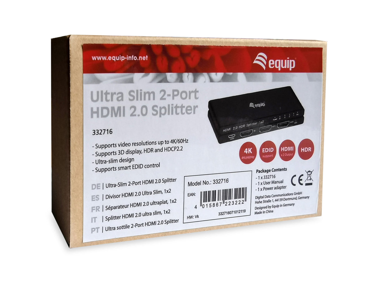 Equip Hdmi Splitter 2.0 2 Port Ultra Slim 4k/60hz Negro