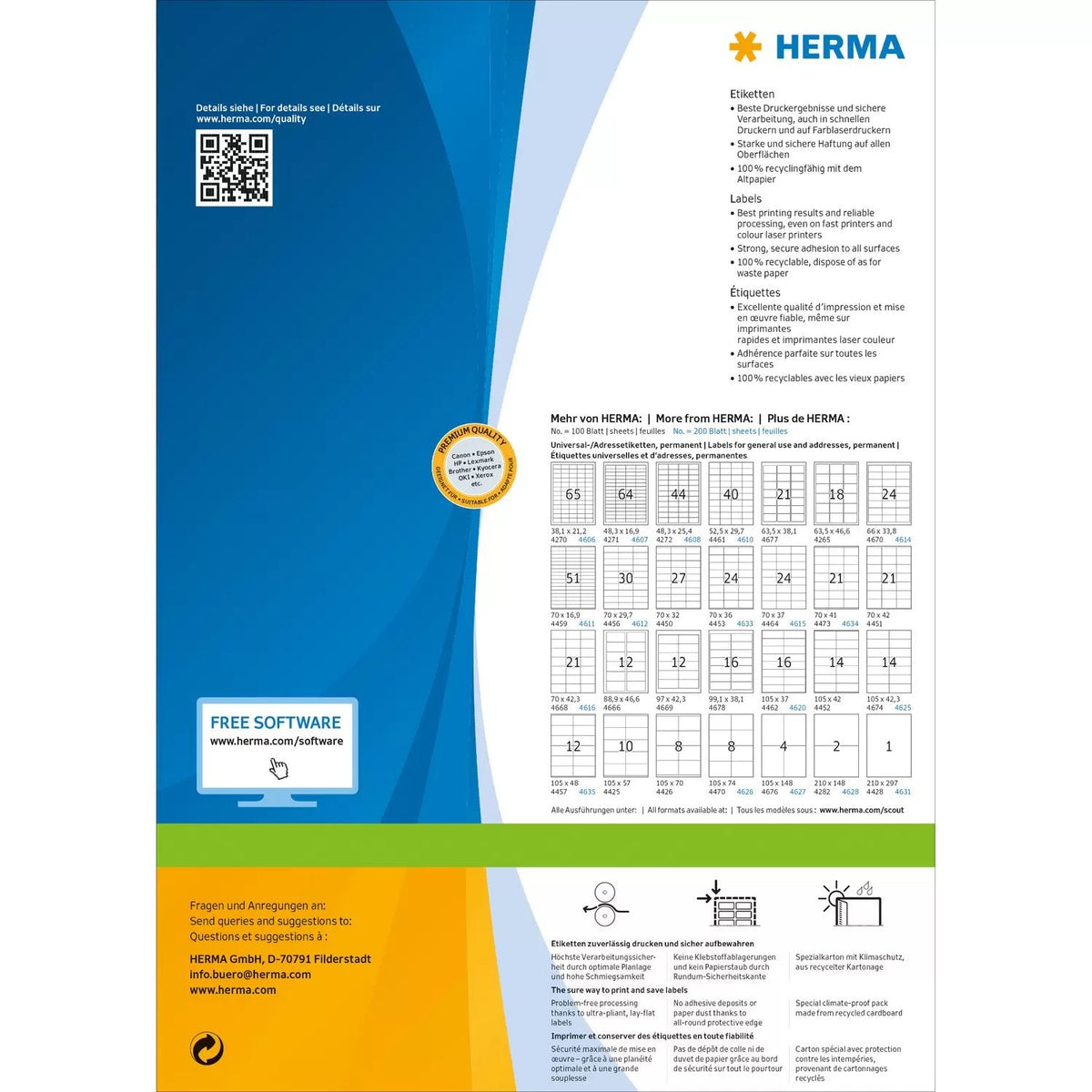Etiquetas Herma Premium Papel A4 Blanco 70x42,3 Mm 4200 Piezas.